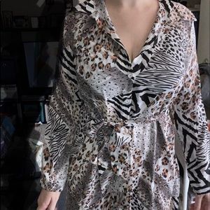 Shein Animal print, button down work dress